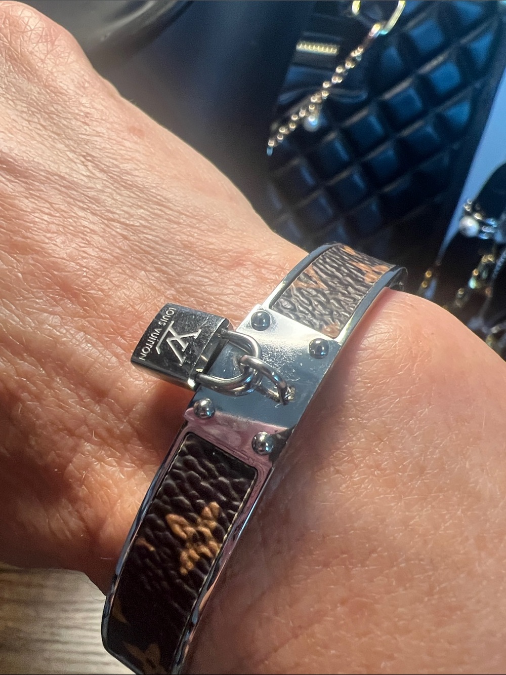 Brown & Silver Monogram Padlock Bracelet